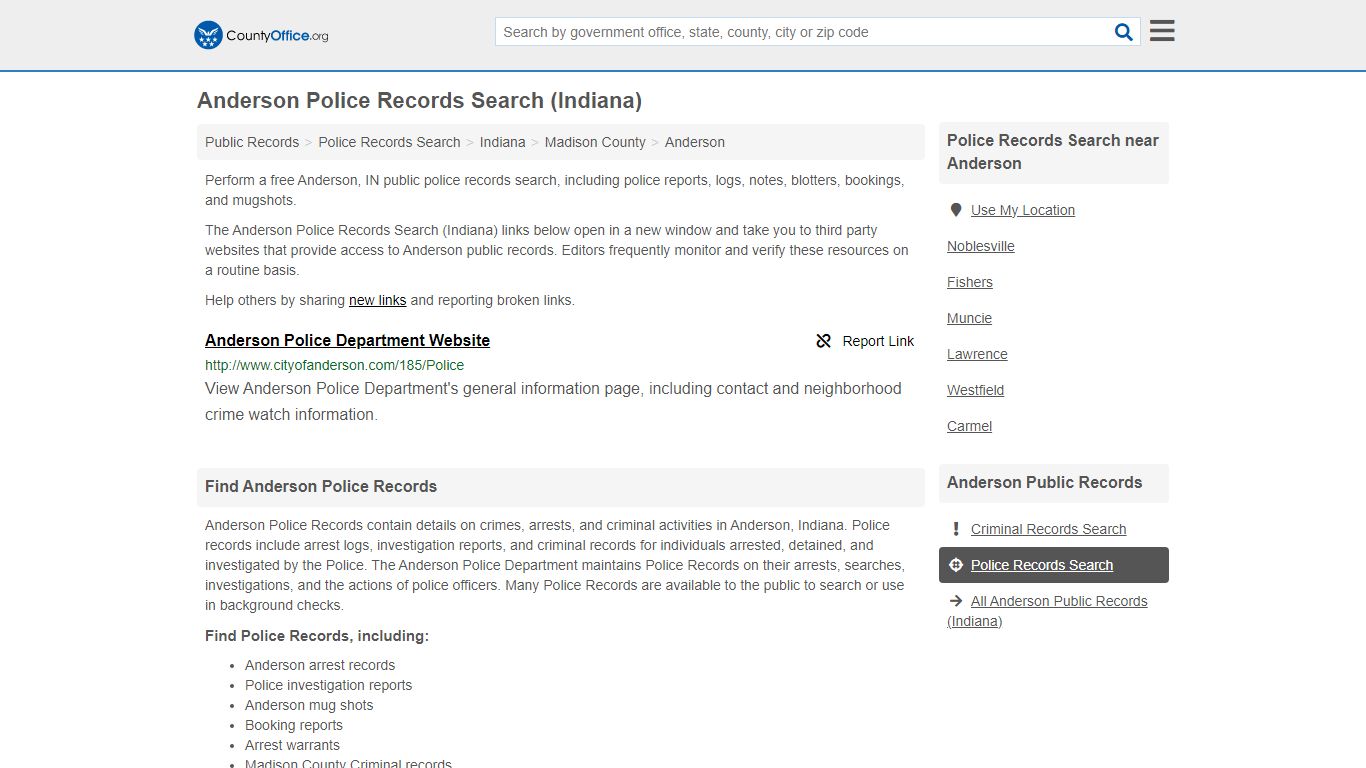 Anderson Police Records Search (Indiana) - County Office
